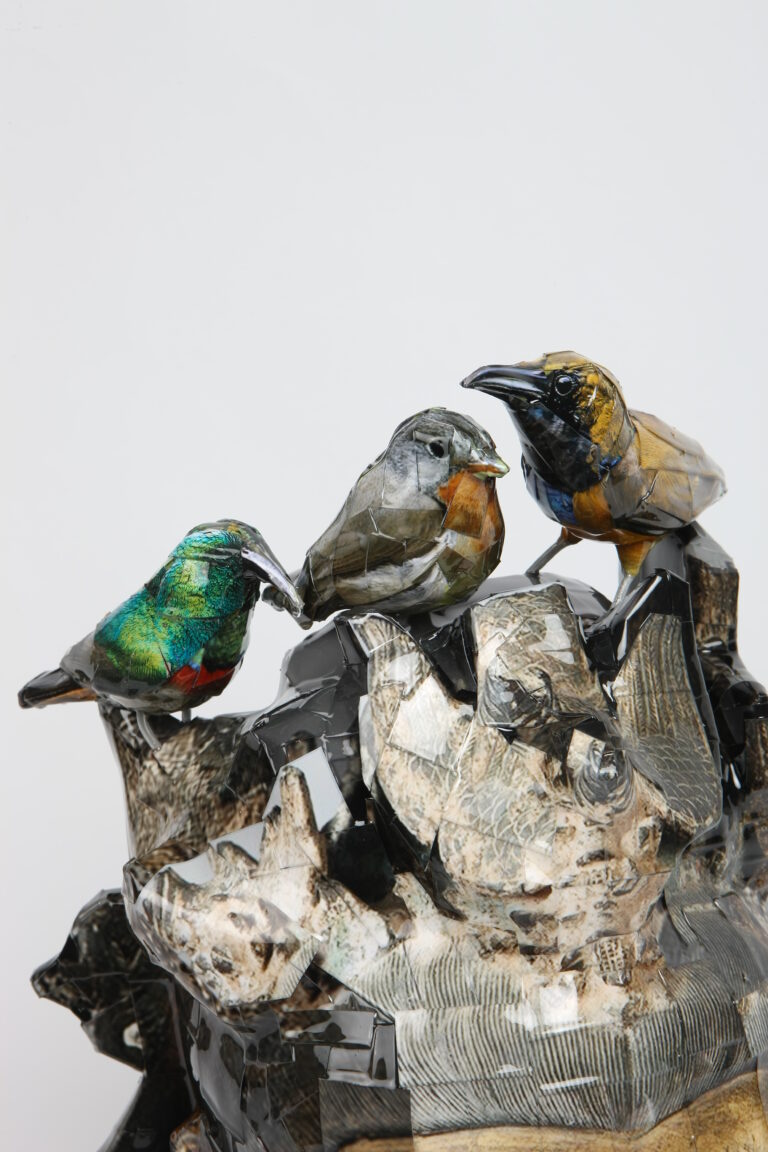 Head of a Taoist Immortal in Ming Dynasty and Birds 貲衛渠 褐摹曖 舒鼻婁 億菟 (detail), 2013-2018, c-print, mixed media, 54(h)x33x24cm